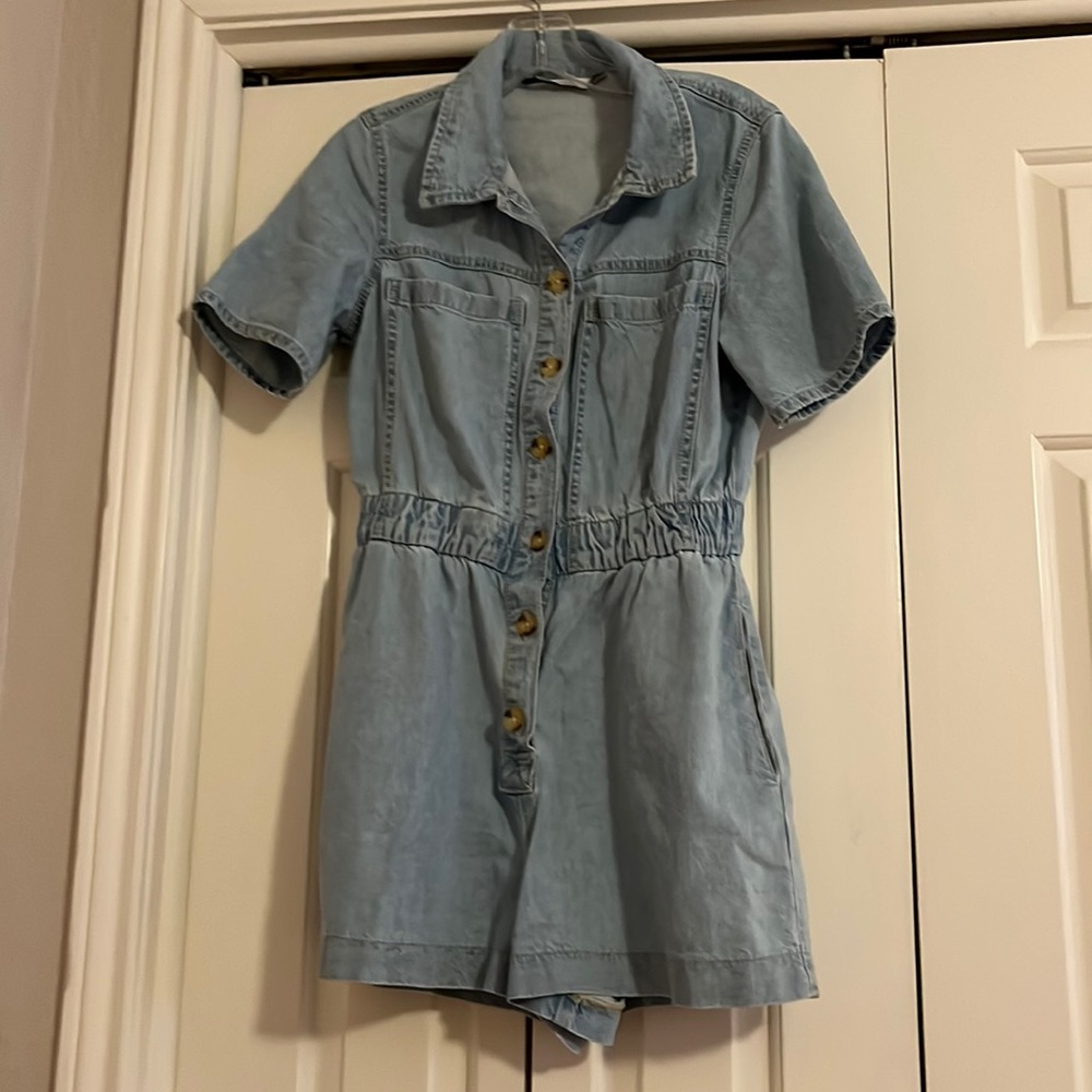 ZARA light denim romper elastic waist - size Medium EUC